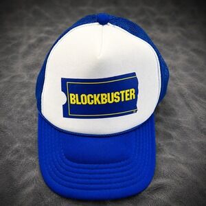 Blockbuster Video Trucker Hat Retro Logo Foam Mesh Snapback Cap Blue White 90s